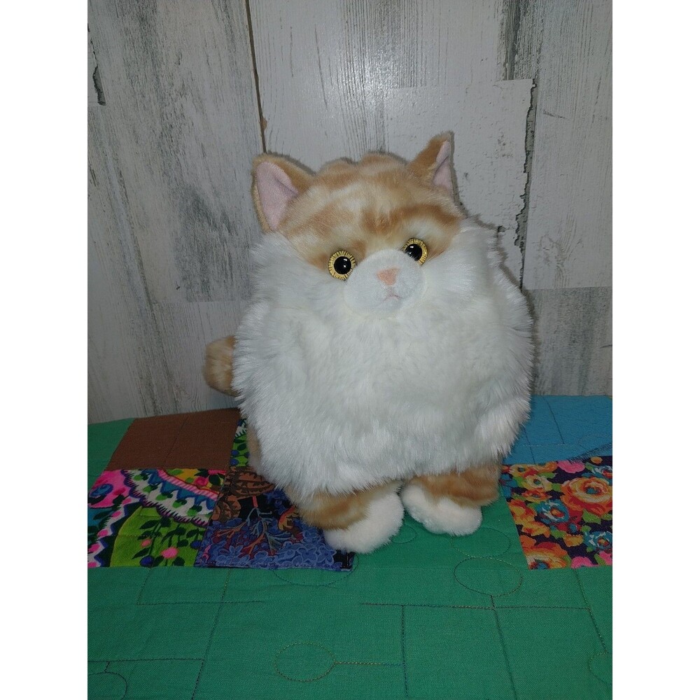Aurora Kitty Cat Butterball Orange Tabby White Chubby Stuffed Plush Toy 9"